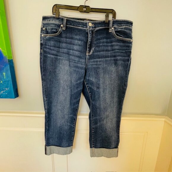 Liverpool Charlie Stretch Denim Mid-Rise Crop Leg Wide Rolled Cuff Jeans 18W - Picture 3 of 10